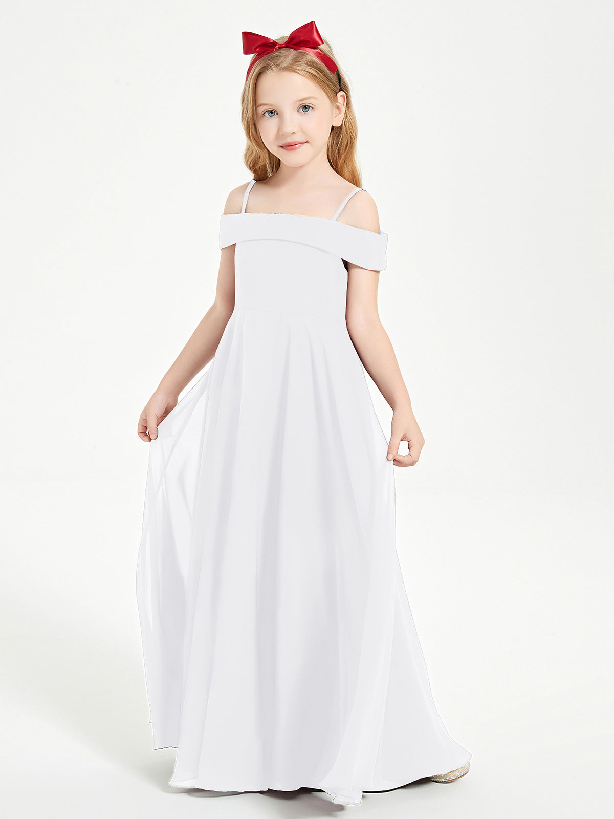 Off-the-Shoulder Dresses for Stylish Junior Bridesmaids White